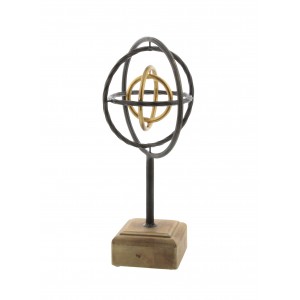 Decmode Modern 14 Inch Iron and Wood Armillary Sphere, Brown   566922527
